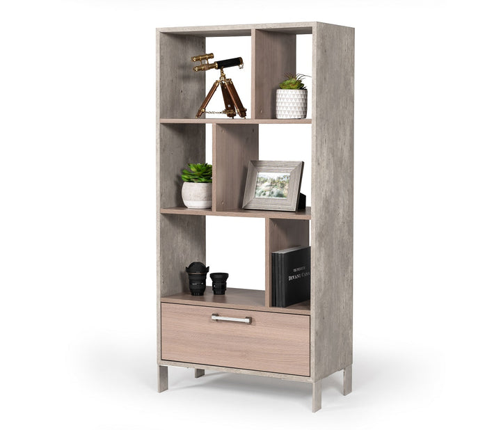 Nova Domus Boston Modern Brown Oak & Faux Concrete Bookcase - MONAVILLA