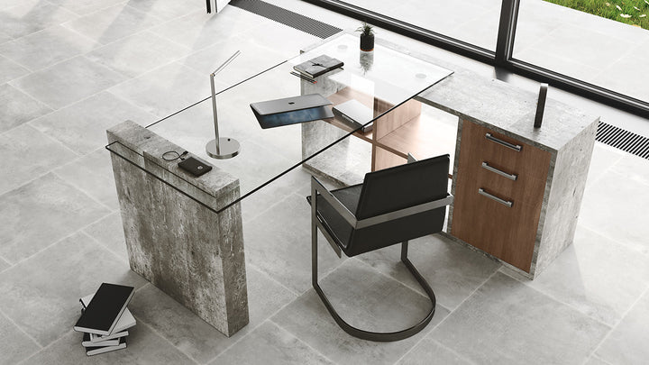 Nova Domus Boston Modern Glass & Faux Concrete Desk - MONAVILLA