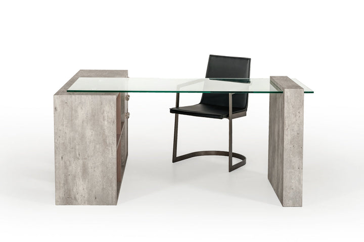 Nova Domus Boston Modern Glass & Faux Concrete Desk - MONAVILLA