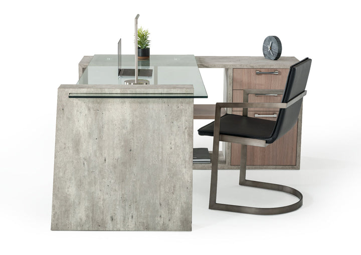 Nova Domus Boston Modern Glass & Faux Concrete Desk - MONAVILLA