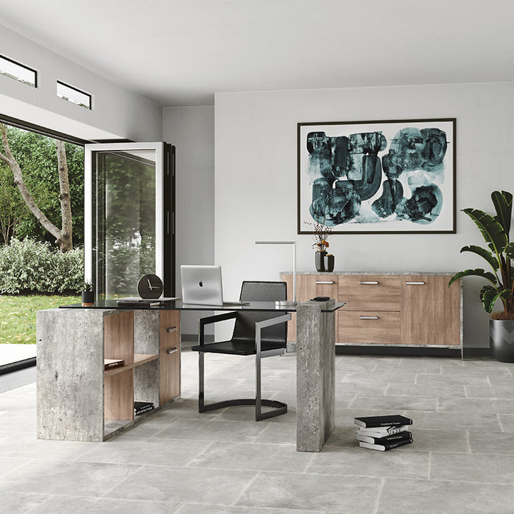 Nova Domus Boston Modern Glass & Faux Concrete Desk - MONAVILLA