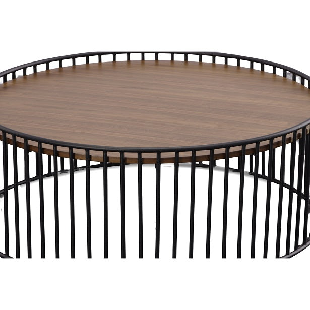 Modrest Bronson Modern Walnut & Black Round Coffee Table - MONAVILLA