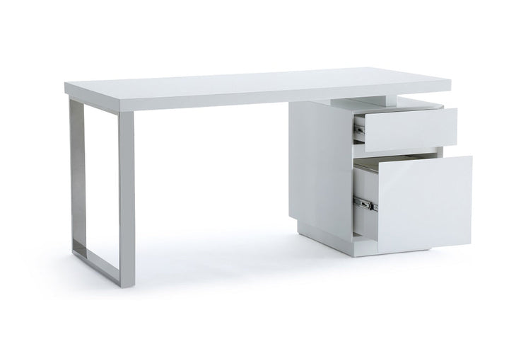 Modrest Carson Modern White & Stainless Steel Desk - MONAVILLA