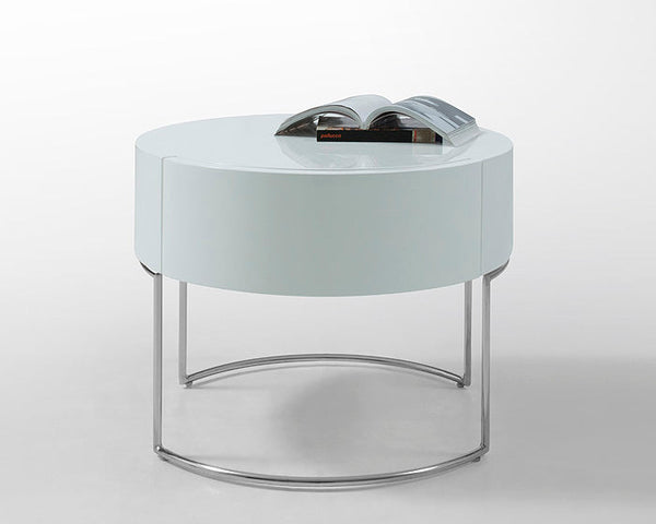 Modrest Liv Modern White Lacquer Round Nightstand - MONAVILLA