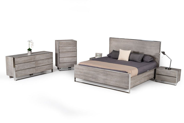 Modrest Charlene Modern Grey Elm and Stainless Steel Q Bedroom Set - MONAVILLA