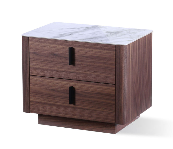 Modrest Chelton Contemporary White Ceramic & Walnut Nightstand - MONAVILLA