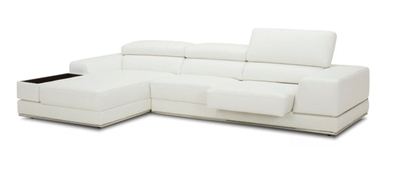 Divani Casa Chrysanthemum Mini Modern White Leather Left Facing Sectional Sofa - MONAVILLA