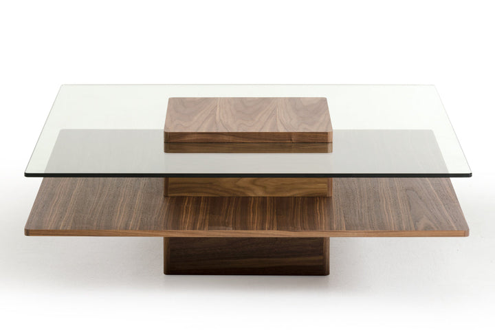 Modrest Clarion Modern Walnut and Glass Coffee Table - MONAVILLA