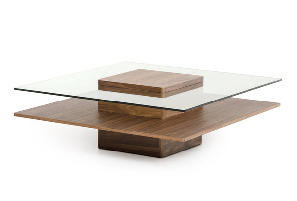 Modrest Clarion Modern Walnut and Glass Coffee Table - MONAVILLA