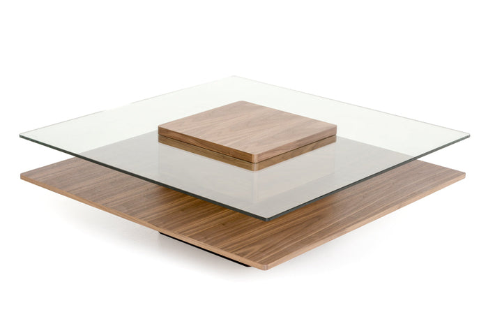 Modrest Clarion Modern Walnut and Glass Coffee Table - MONAVILLA