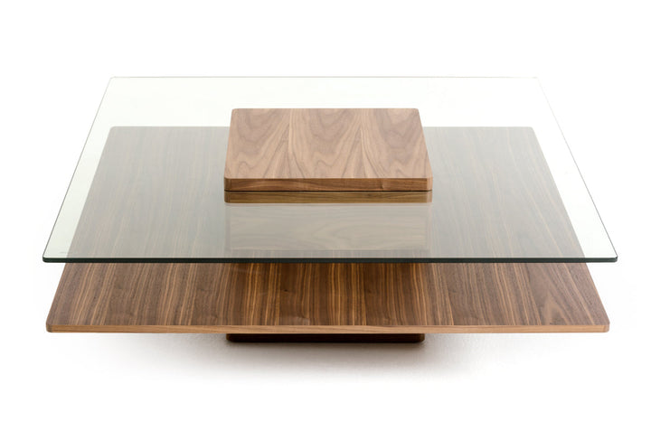 Modrest Clarion Modern Walnut and Glass Coffee Table - MONAVILLA