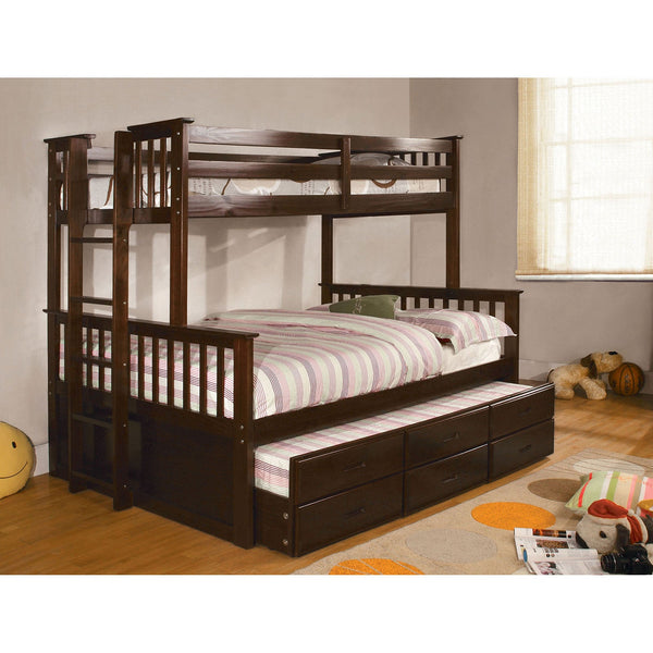 Furniture Of America University Dark Walnut Cottage Twin Full Bunk Bed Model CM-BK458F-EXP-BED - MONAVILLA