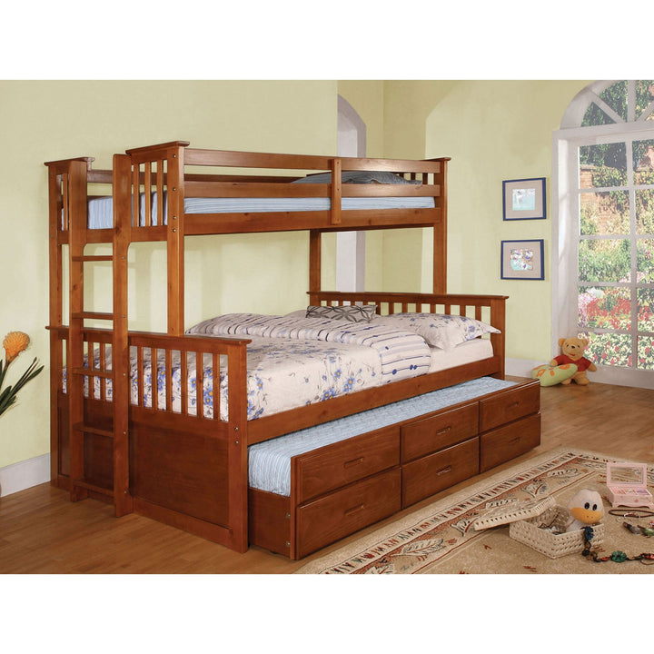 Furniture Of America University Oak Cottage Twin Full Bunk Bed Model CM-BK458F-OAK-BED - MONAVILLA