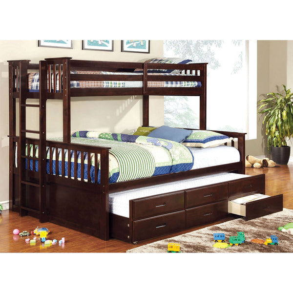 Furniture Of America University Dark Walnut Cottage Twin Queen Bunk Bed Model CM-BK458Q-EXP-BED - MONAVILLA