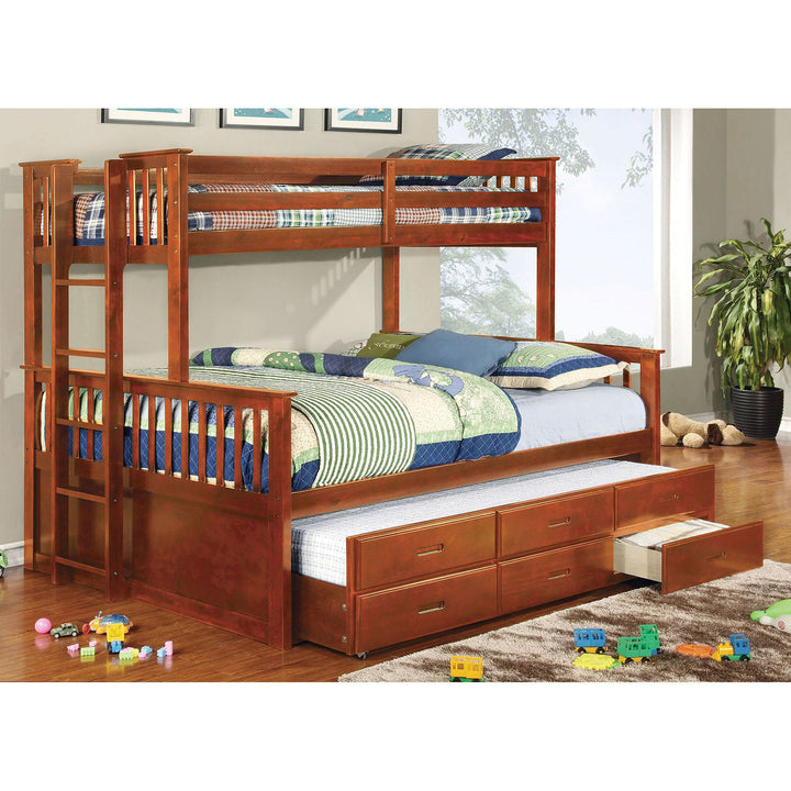 Furniture Of America University Oak Cottage Twin Queen Bunk Bed Model CM-BK458Q-OAK-BED - MONAVILLA