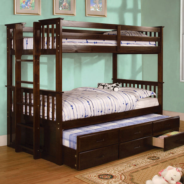 Furniture Of America University Dark Walnut Cottage Twin Twin Bunk Bed Model CM-BK458T-EXP-BED - MONAVILLA