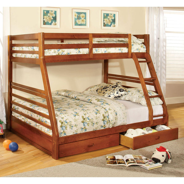 Furniture Of America California Oak Transitional Twin Full Bunk Bed With 2 Drawers Model CM-BK588A-BED - MONAVILLA