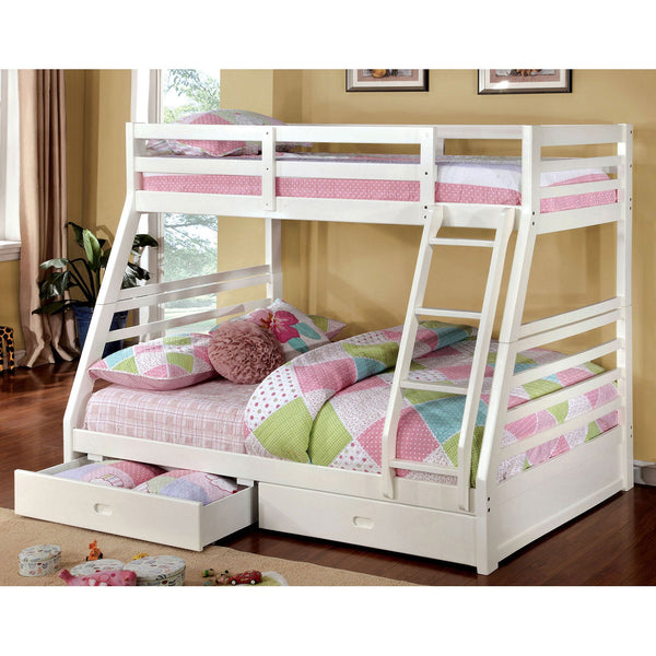 Furniture Of America California White Transitional Twin Full Bunk Bed With 2 Drawers Model CM-BK588WH-BED - MONAVILLA