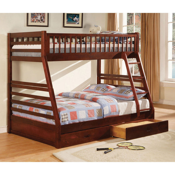 Furniture Of America California Cherry Transitional Twin Full Bunk Bed With 2 Drawers Model CM-BK601CH-BED - MONAVILLA