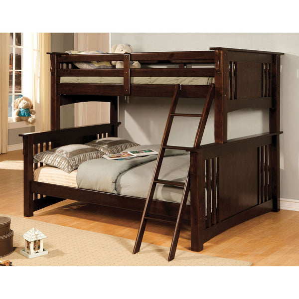 Furniture Of America Spring Creek Dark Walnut Cottage Twin Full Bunk Bed Model CM-BK602F-EXP-BED - MONAVILLA