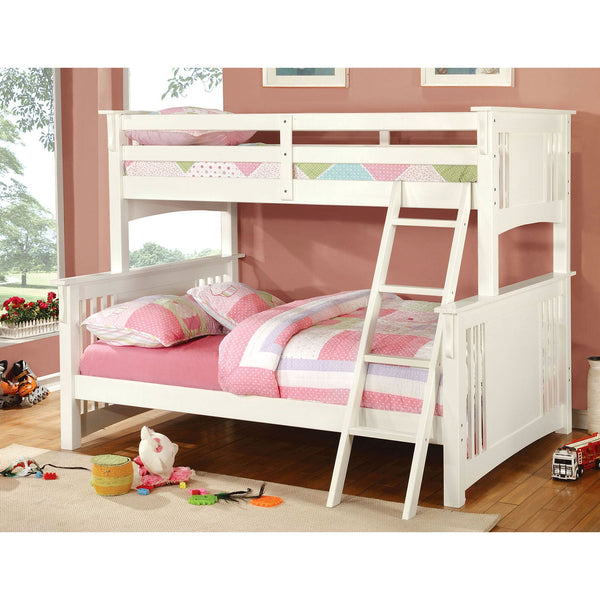 Furniture Of America Spring Creek White Cottage Twin Full Bunk Bed Model CM-BK602F-WH-BED - MONAVILLA