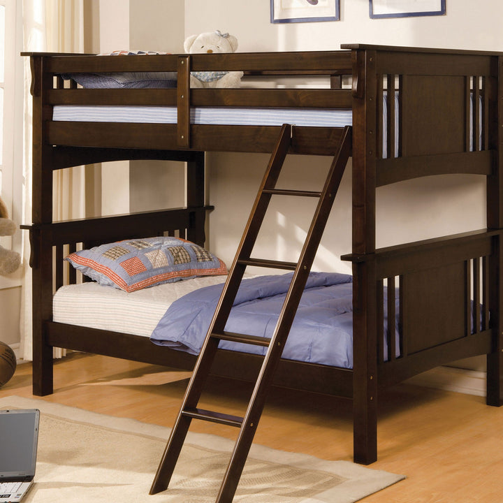 Furniture Of America Spring Creek Dark Walnut Cottage Twin Twin Bunk Bed Model CM-BK602T-EXP-BED - MONAVILLA