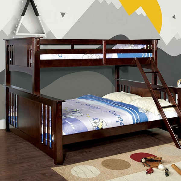 Furniture Of America Spring Creek Dark Walnut Cottage Twin Xl Queen Bunk Bed Model CM-BK604-BED - MONAVILLA