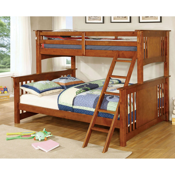 Furniture Of America Spring Creek Oak Cottage Twin Xl Queen Bunk Bed Model CM-BK604OAK-BED - MONAVILLA