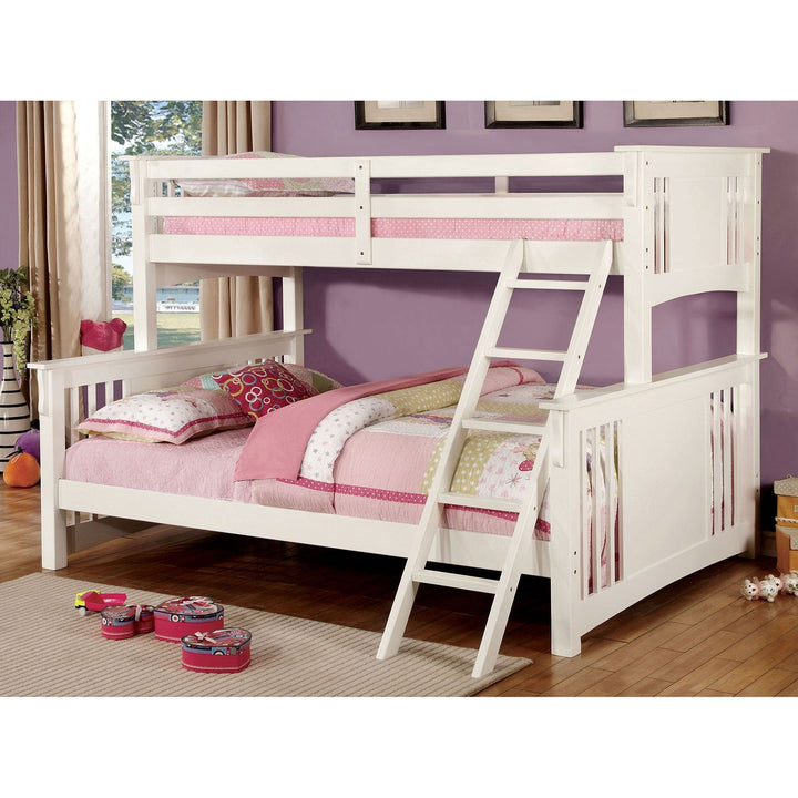 Furniture Of America Spring Creek White Cottage Twin Xl Queen Bunk Bed Model CM-BK604WH-BED - MONAVILLA