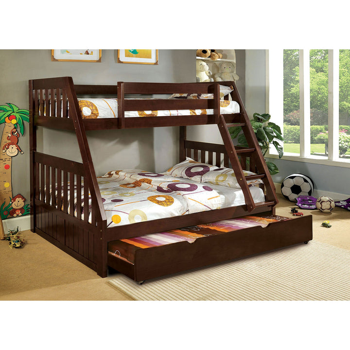 Furniture Of America Canberra Dark Walnut Cottage Twin Full Bunk Bed Model CM-BK605EX-BED - MONAVILLA