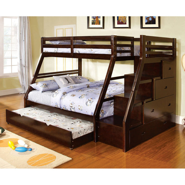 Furniture Of America Ellington Dark Walnut Transitional Twin Full Bunk Bed Model CM-BK611EX-BED - MONAVILLA