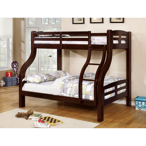 Furniture Of America Solpine Espresso Transitional Twin Full Bunk Bed Model CM-BK618EX-BED - MONAVILLA