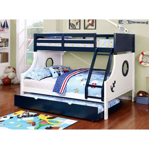 Furniture Of America Nautia Blue/White Novelty Twin Full Bunk Bed Model CM-BK629-BED - MONAVILLA