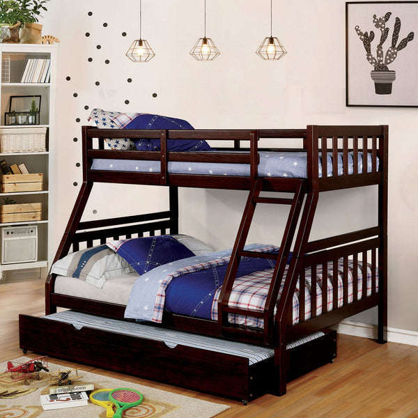 Furniture Of America Emilie Dark Walnut Transitional Twin Full Bunk Bed Model CM-BK633EX-TF-BED - MONAVILLA