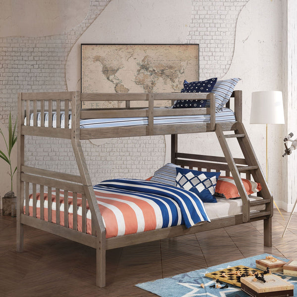 Furniture Of America Emilie Wire-Brushed Warm Gray Transitional Twin Full Bunk Bed Model CM-BK633GY-TF-BED - MONAVILLA