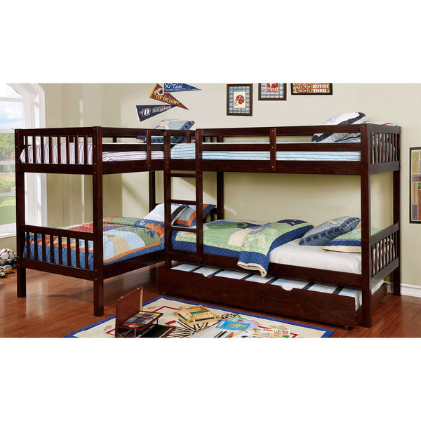 Furniture Of America Marquette Dark Walnut Transitional Quadruple Twin Bunk Bed Model CM-BK904-BED - MONAVILLA