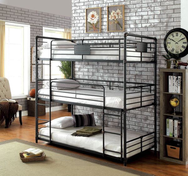 Furniture Of America Olga Antique Black Industrial Twin Twin Twin Bunk Bed Model CM-BK912-BED - MONAVILLA