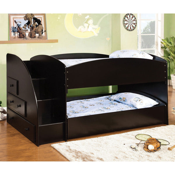 Furniture Of America Merritt Black Contemporary Twin Twin Bunk Bed Model CM-BK921BK-T-BED - MONAVILLA