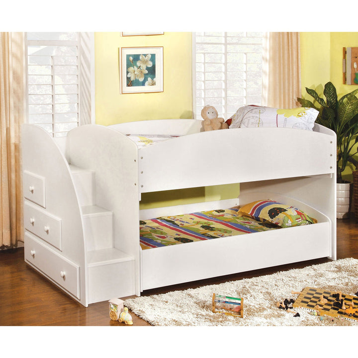 Furniture Of America Merritt White Contemporary Twin Twin Bunk Bed Model CM-BK921WH-T-BED - MONAVILLA