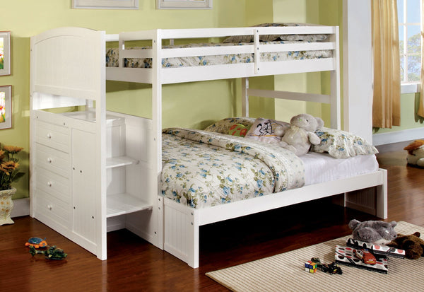 Furniture Of America Appenzell White Cottage Twin Full Bunk Bed Model CM-BK922F-BED - MONAVILLA