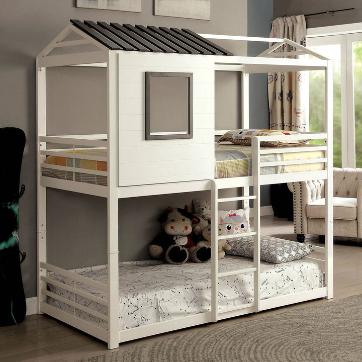 Furniture Of America Stockholm White/Gun Metal Novelty Twin Twin Bunk Bed Model CM-BK935-BED - MONAVILLA