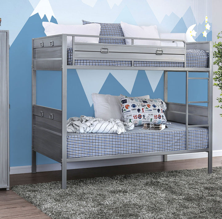 Furniture Of America Mccredmond Silver Industrial Twin Twin Bunk Bed Model CM-BK959-BED - MONAVILLA