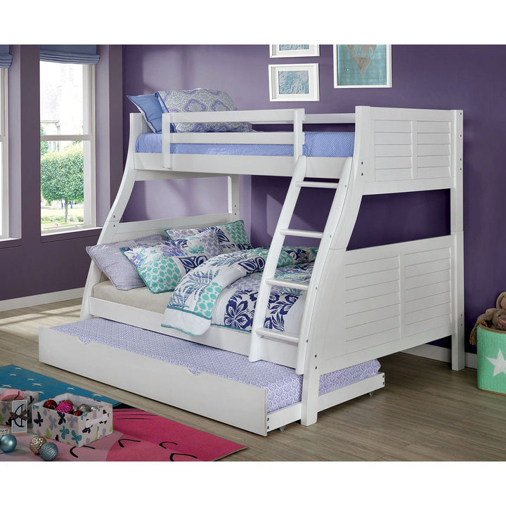 Furniture Of America Hoople White Transitional Twin Full Bunk Bed With Trundle Model CM-BK963WH-BED-TR - MONAVILLA