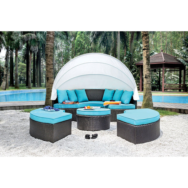 Furniture Of America Aria Brown/White/Turquoise Contemporary 4-Piece Patio Daybed Model CM-OS2117-SET - MONAVILLA