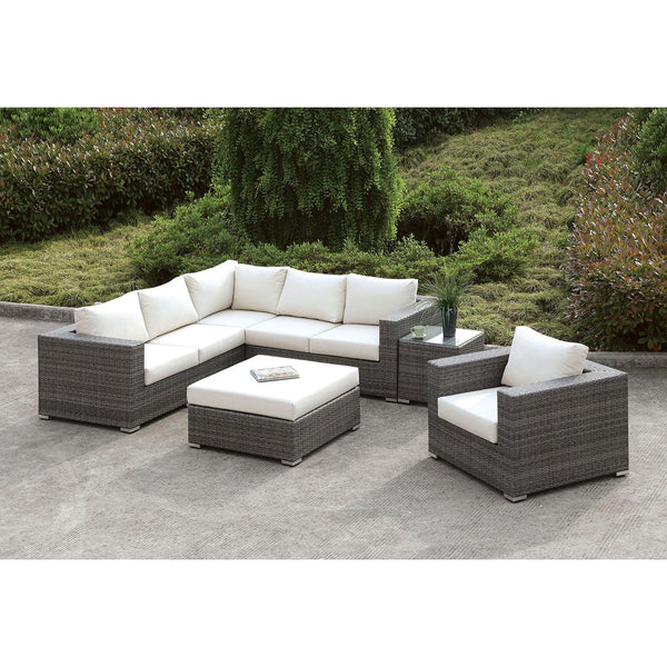 Furniture Of America Somani Light Gray/Ivory Contemporary L-Sectional + Chair + End Table + Ottoman Model CM-OS2128-SET10 - MONAVILLA