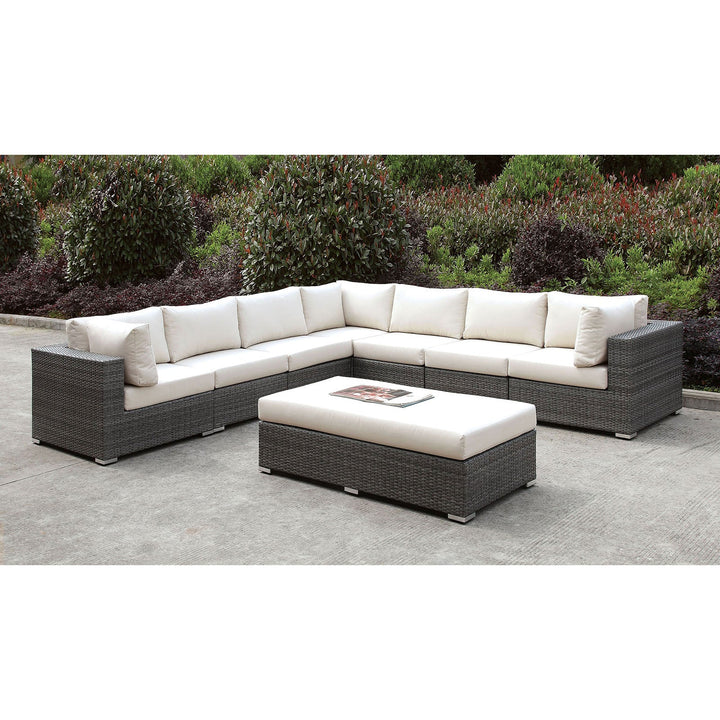 Furniture Of America Somani Light Gray/Ivory Contemporary Large L-Sectional + Bench Model CM-OS2128-SET11 - MONAVILLA