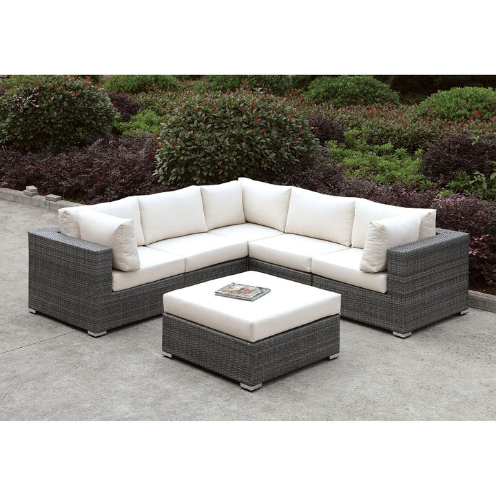 Furniture Of America Somani Light Gray/Ivory Contemporary L-Sectional + Ottoman Model CM-OS2128-SET12 - MONAVILLA