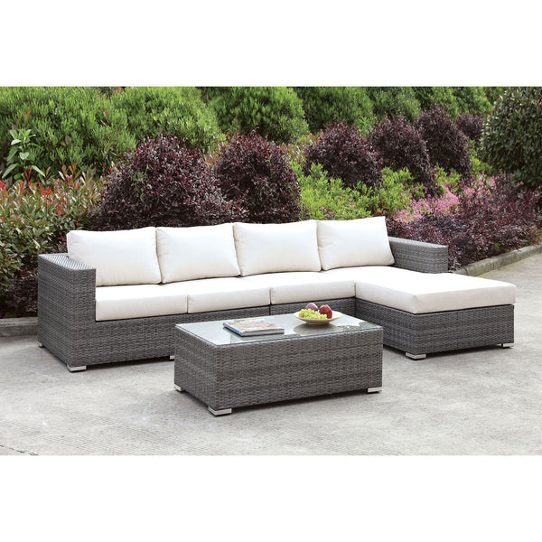 Furniture Of America Somani Light Gray/Ivory Contemporary L-Sectional With Right Chaise + Coffee Table Model CM-OS2128-SET14 - MONAVILLA