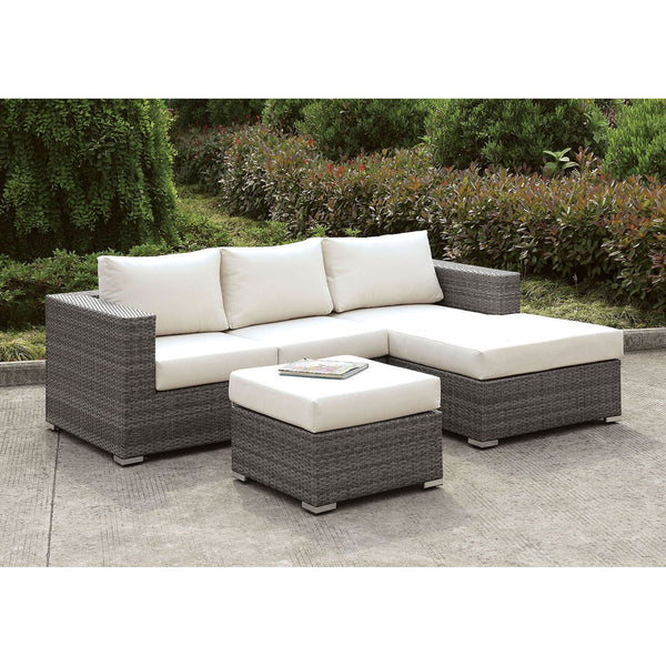 Furniture Of America Somani Light Gray/Ivory Contemporary Small L-Sectional With Right Chaise + Ottoman Model CM-OS2128-SET15 - MONAVILLA