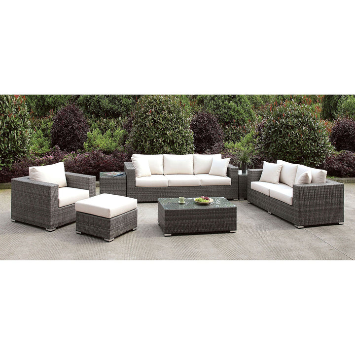 Furniture Of America Somani Light Gray/Ivory Contemporary 3 Pc Se Table + Ottoman + Coffee Table + 2 End Tables Model CM-OS2128-SET18 - MONAVILLA